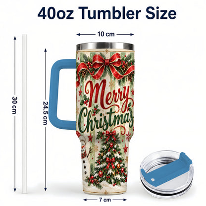 #pl[40oz|Blue] Classic Holiday Tumbler 40oz, Snowman Tumbler, Stainless Steel Travel Cup