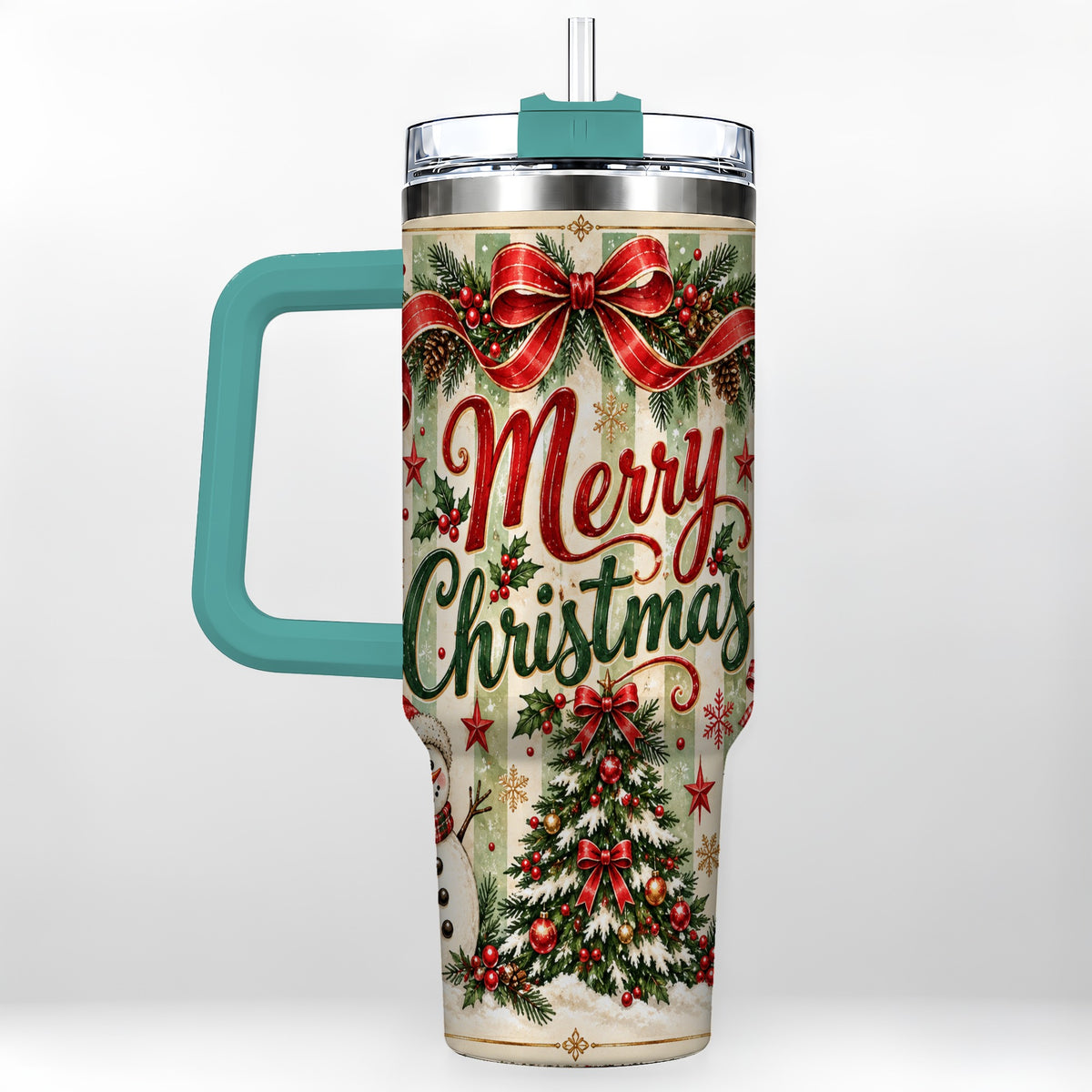#pl[40oz|Green] Classic Holiday Tumbler 40oz, Snowman Tumbler, Stainless Steel Travel Cup