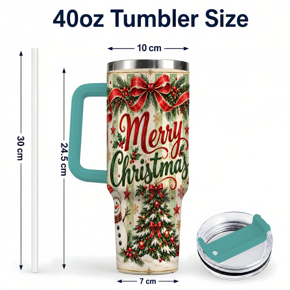 #pl[40oz|Green] Classic Holiday Tumbler 40oz, Snowman Tumbler, Stainless Steel Travel Cup