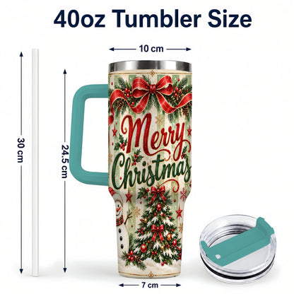 #pl[40oz|Green] Classic Holiday Tumbler 40oz, Snowman Tumbler, Stainless Steel Travel Cup