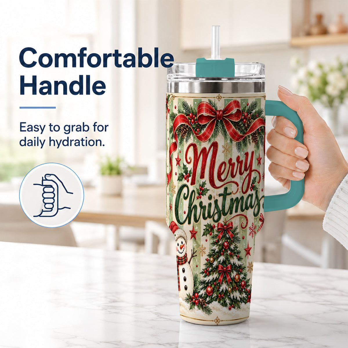 #pl[40oz|Green] Classic Holiday Tumbler 40oz, Snowman Tumbler, Stainless Steel Travel Cup