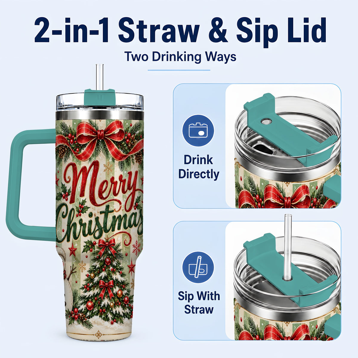 #pl[40oz|Green] Classic Holiday Tumbler 40oz, Snowman Tumbler, Stainless Steel Travel Cup