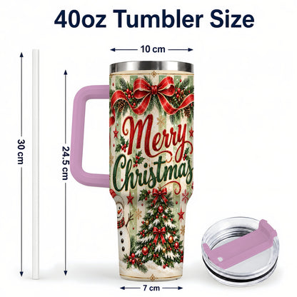 #pl[40oz|Pink] Classic Holiday Tumbler 40oz, Snowman Tumbler, Stainless Steel Travel Cup