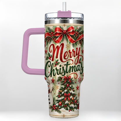 #pl[40oz|Pink] Classic Holiday Tumbler 40oz, Snowman Tumbler, Stainless Steel Travel Cup