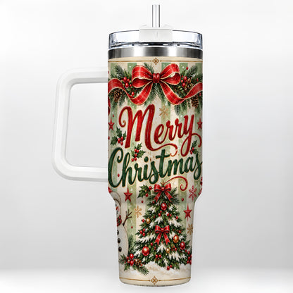 Classic Holiday Tumbler 40oz, Snowman Tumbler, Stainless Steel Travel Cup