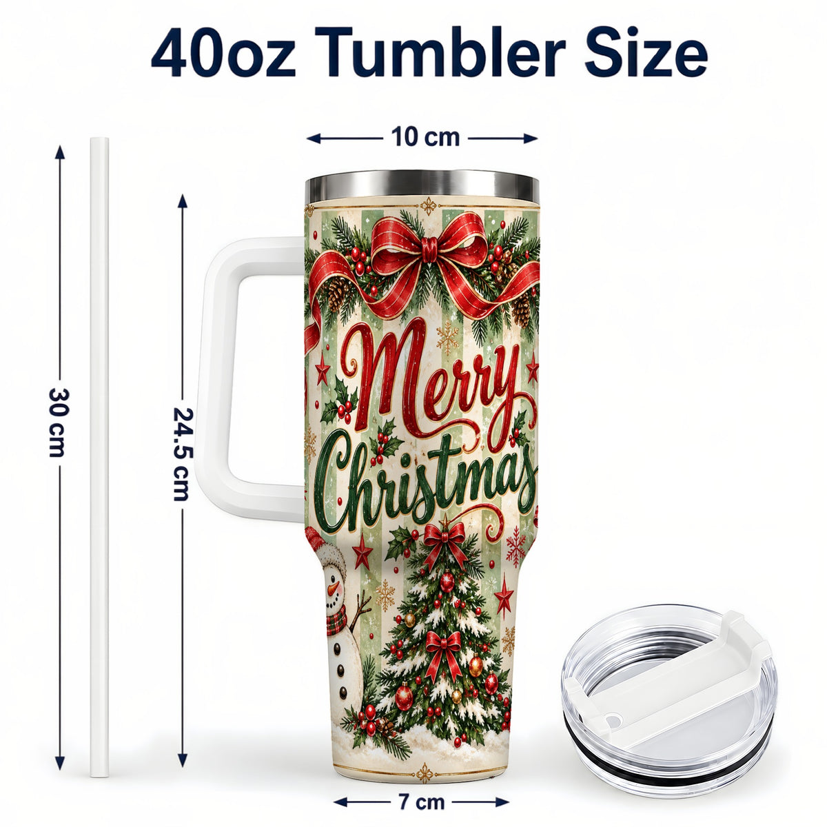 #pl[40oz|White] Classic Holiday Tumbler 40oz, Snowman Tumbler, Stainless Steel Travel Cup