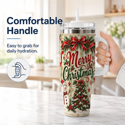 #pl[40oz|White] Classic Holiday Tumbler 40oz, Snowman Tumbler, Stainless Steel Travel Cup