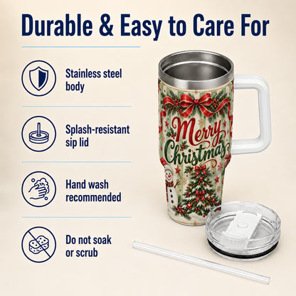 Classic Holiday Tumbler 40oz, Snowman Tumbler, Stainless Steel Travel Cup