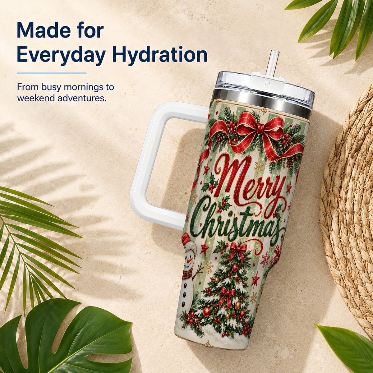 Classic Holiday Tumbler 40oz, Snowman Tumbler, Stainless Steel Travel Cup
