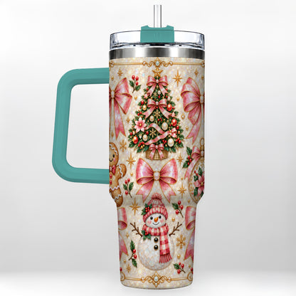 #pl[40oz|Green] Pink Mosaic Tumbler 40oz, Snowman Tumbler, Stainless Steel Travel Cup
