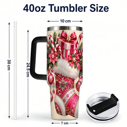 #pl[40oz|Black] Pink Stocking 40oz Tumbler, Candy Cane Stainless Steel Travel Cup
