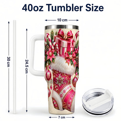 #pl[40oz|White] Pink Stocking 40oz Tumbler, Candy Cane Stainless Steel Travel Cup
