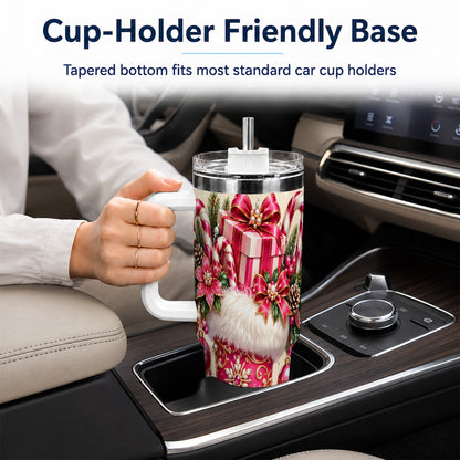 Pink Stocking 40oz Tumbler, Candy Cane Stainless Steel Travel Cup