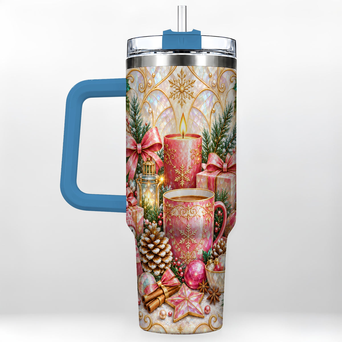 #pl[40oz|Blue] Pink Christmas 40oz Tumbler, Snowman Stainless Steel Travel Cup