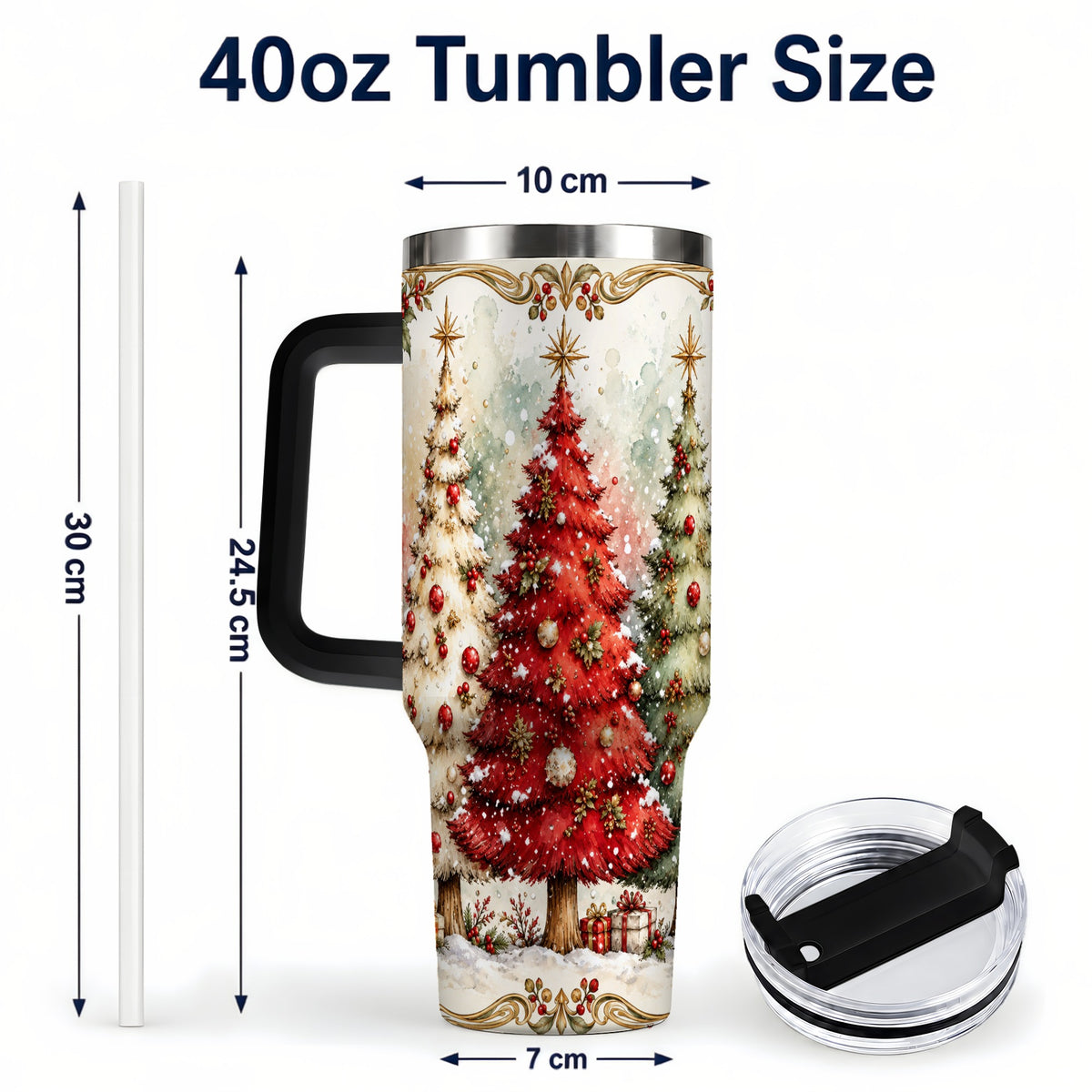 #pl[40oz|Black] Christmas Tree 40oz Tumbler with Handle, Holiday Stainless Steel Travel Cup
