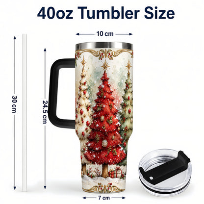 #pl[40oz|Black] Christmas Tree 40oz Tumbler with Handle, Holiday Stainless Steel Travel Cup