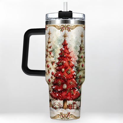 #pl[40oz|Black] Christmas Tree 40oz Tumbler with Handle, Holiday Stainless Steel Travel Cup