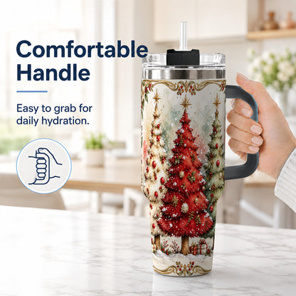 #pl[40oz|Black] Christmas Tree 40oz Tumbler with Handle, Holiday Stainless Steel Travel Cup