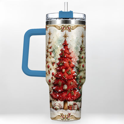 #pl[40oz|Blue] Christmas Tree 40oz Tumbler with Handle, Holiday Stainless Steel Travel Cup