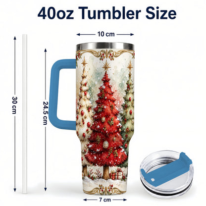 #pl[40oz|Blue] Christmas Tree 40oz Tumbler with Handle, Holiday Stainless Steel Travel Cup