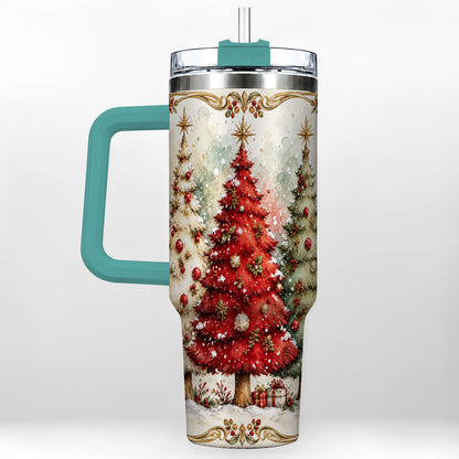 #pl[40oz|Green] Christmas Tree 40oz Tumbler with Handle, Holiday Stainless Steel Travel Cup