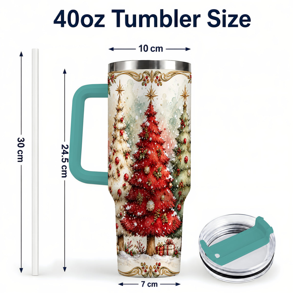 #pl[40oz|Green] Christmas Tree 40oz Tumbler with Handle, Holiday Stainless Steel Travel Cup