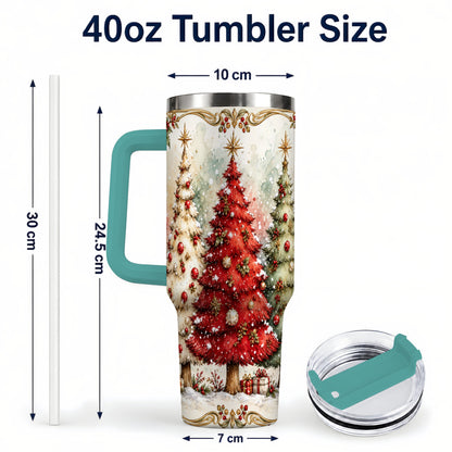#pl[40oz|Green] Christmas Tree 40oz Tumbler with Handle, Holiday Stainless Steel Travel Cup