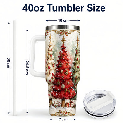 #pl[40oz|White] Christmas Tree 40oz Tumbler with Handle, Holiday Stainless Steel Travel Cup