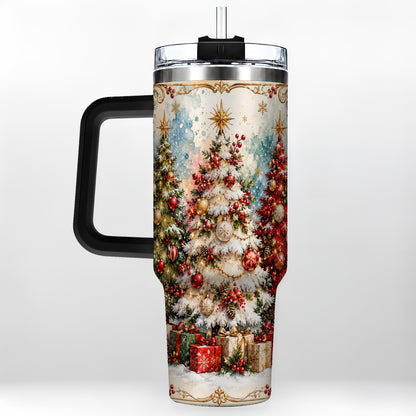 #pl[40oz|Black] Decorated Tree 40oz Tumbler with Handle, Holiday Stainless Steel Travel Cup