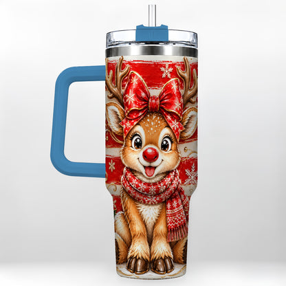 #pl[40oz|Blue] Cute Reindeer 40oz Tumbler with Handle, Winter Stainless Steel Travel Cup