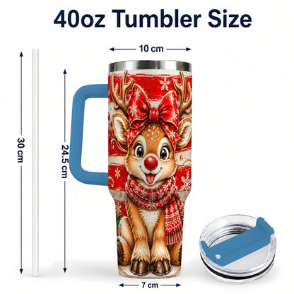 #pl[40oz|Blue] Cute Reindeer 40oz Tumbler with Handle, Winter Stainless Steel Travel Cup