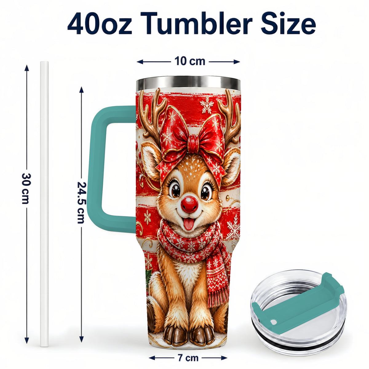 #pl[40oz|Green] Cute Reindeer 40oz Tumbler with Handle, Winter Stainless Steel Travel Cup