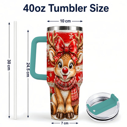 #pl[40oz|Green] Cute Reindeer 40oz Tumbler with Handle, Winter Stainless Steel Travel Cup
