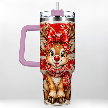 #pl[40oz|Pink] Cute Reindeer 40oz Tumbler with Handle, Winter Stainless Steel Travel Cup