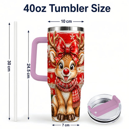 #pl[40oz|Pink] Cute Reindeer 40oz Tumbler with Handle, Winter Stainless Steel Travel Cup