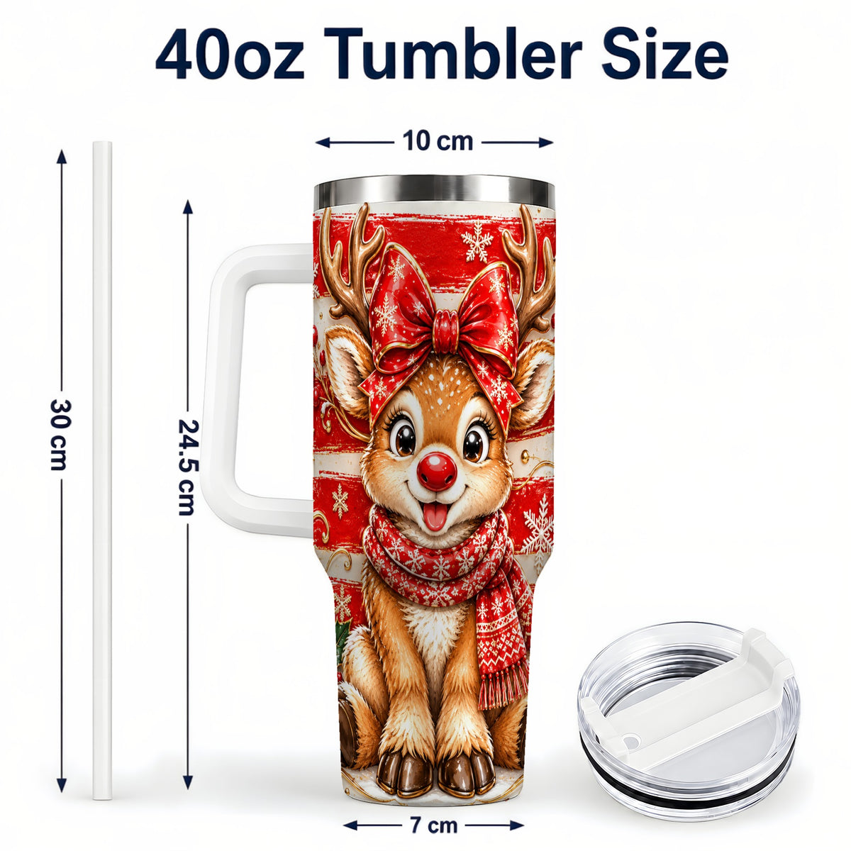 #pl[40oz|White] Cute Reindeer 40oz Tumbler with Handle, Winter Stainless Steel Travel Cup