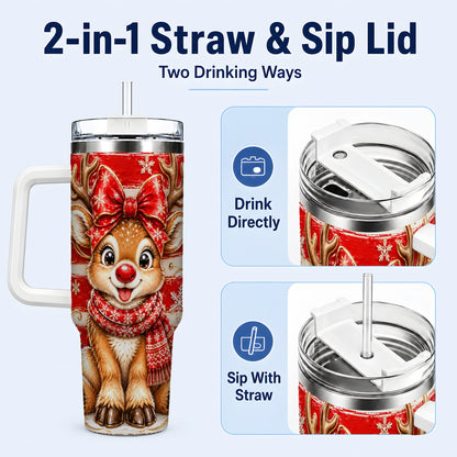 #pl[40oz|White] Cute Reindeer 40oz Tumbler with Handle, Winter Stainless Steel Travel Cup
