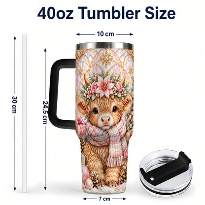 #pl[40oz|Black] Highland Cow Christmas 40oz Tumbler with Handle, Holiday Travel Cup