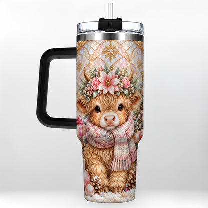 #pl[40oz|Black] Highland Cow Christmas 40oz Tumbler with Handle, Holiday Travel Cup