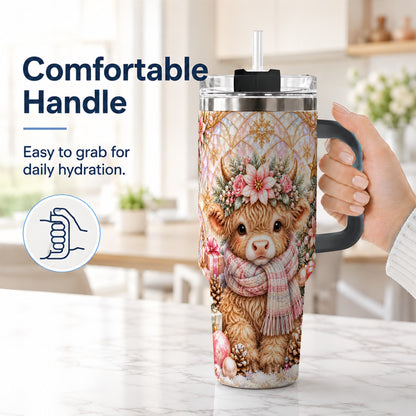 #pl[40oz|Black] Highland Cow Christmas 40oz Tumbler with Handle, Holiday Travel Cup