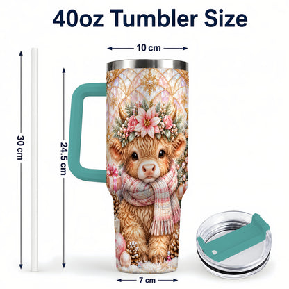 #pl[40oz|Green] Highland Cow Christmas 40oz Tumbler with Handle, Holiday Travel Cup
