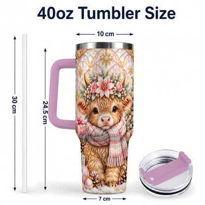 #pl[40oz|Pink] Highland Cow Christmas 40oz Tumbler with Handle, Holiday Travel Cup