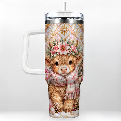 Highland Cow Christmas 40oz Tumbler with Handle, Holiday Travel Cup