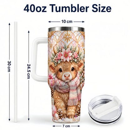 #pl[40oz|White] Highland Cow Christmas 40oz Tumbler with Handle, Holiday Travel Cup