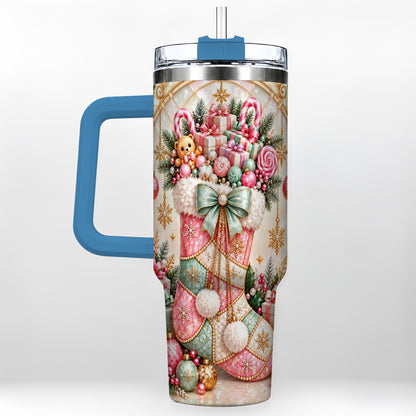 #pl[40oz|Blue] Christmas Stocking 40oz Tumbler with Handle, Holiday Travel Cup