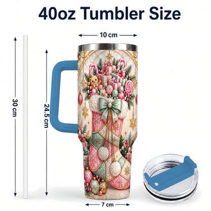 #pl[40oz|Blue] Christmas Stocking 40oz Tumbler with Handle, Holiday Travel Cup