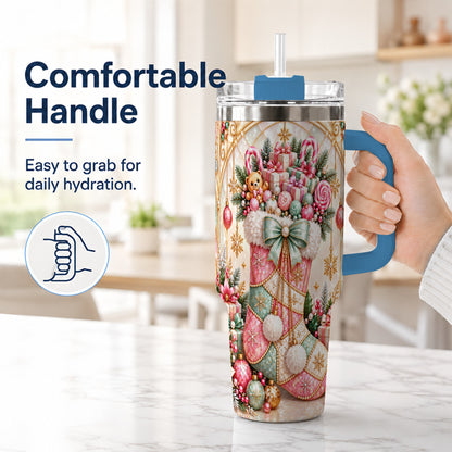 #pl[40oz|Blue] Christmas Stocking 40oz Tumbler with Handle, Holiday Travel Cup