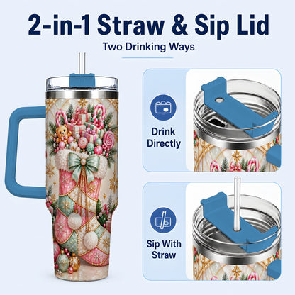 #pl[40oz|Blue] Christmas Stocking 40oz Tumbler with Handle, Holiday Travel Cup