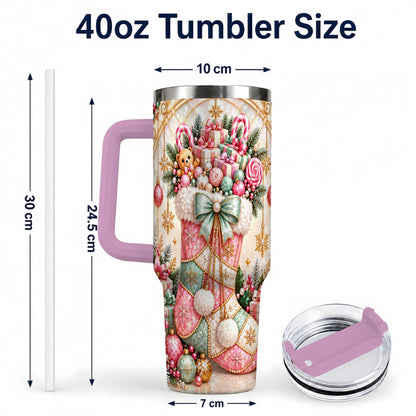#pl[40oz|Pink] Christmas Stocking 40oz Tumbler with Handle, Holiday Travel Cup