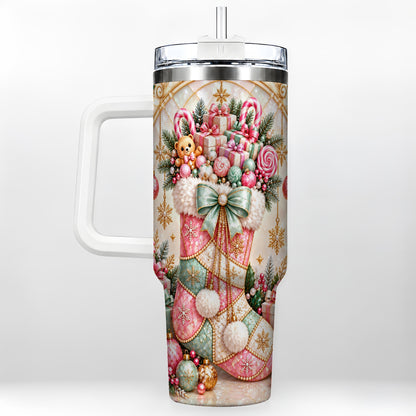 Christmas Stocking 40oz Tumbler with Handle, Holiday Travel Cup